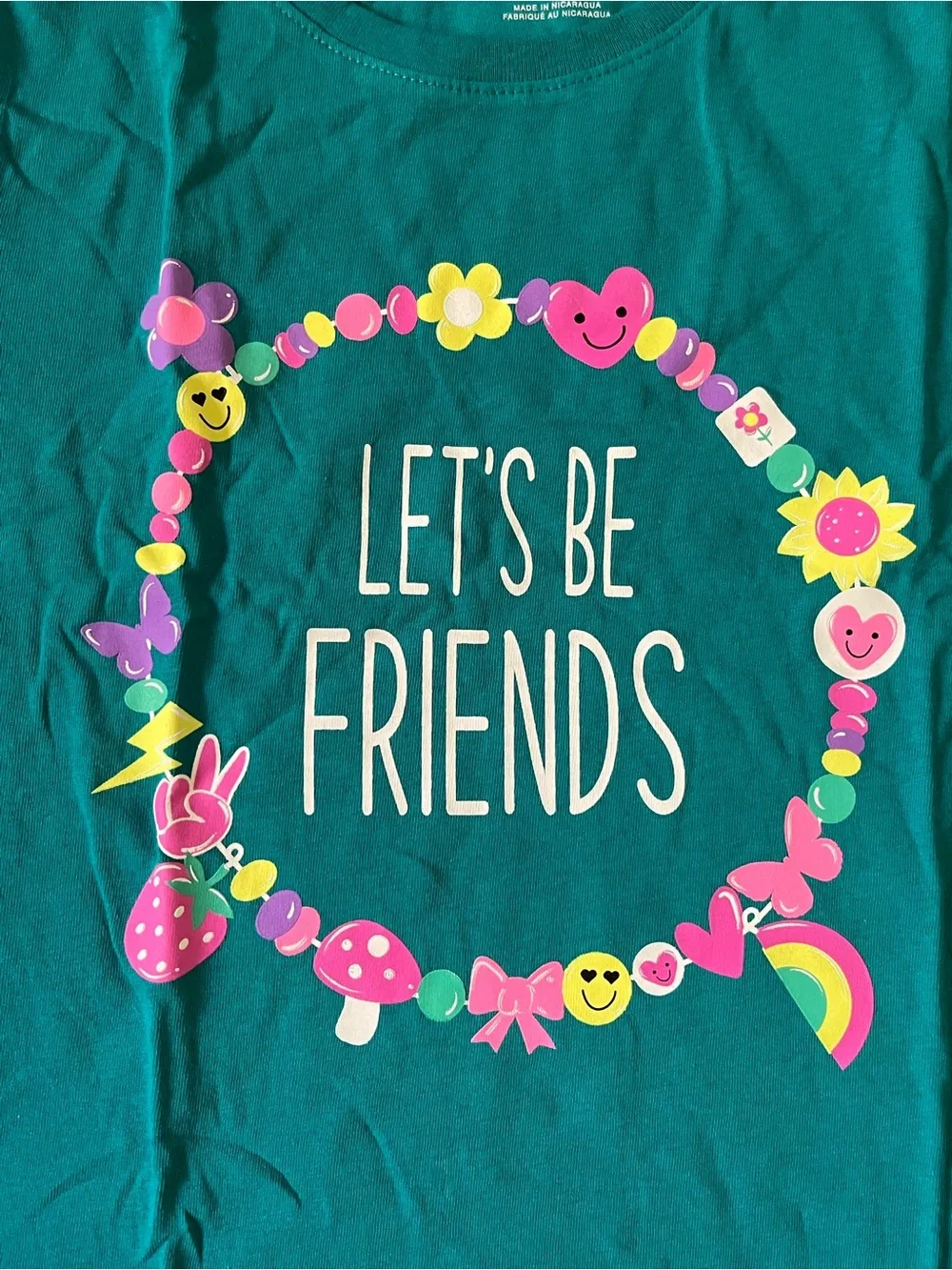 The Children's Place Teal Short Sleeve Tee w Colorful Friendship Bracelet Design